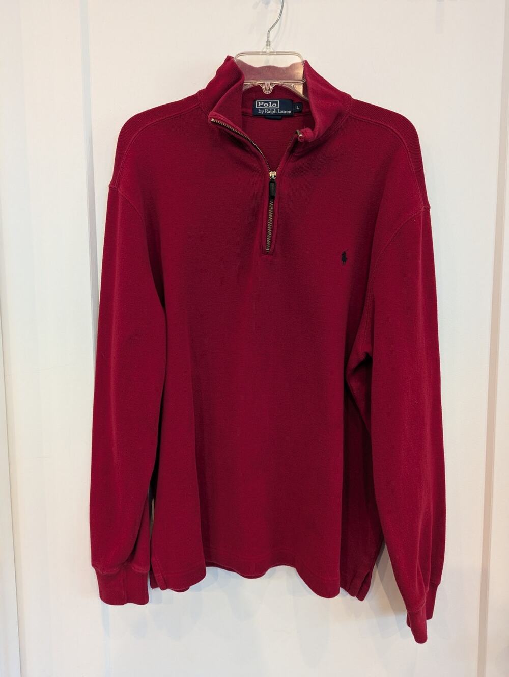 Vtg Polo Ralph Lauren 1/4 Zip Sweater Mens L 100% Cotton Pony Preppy Heritage